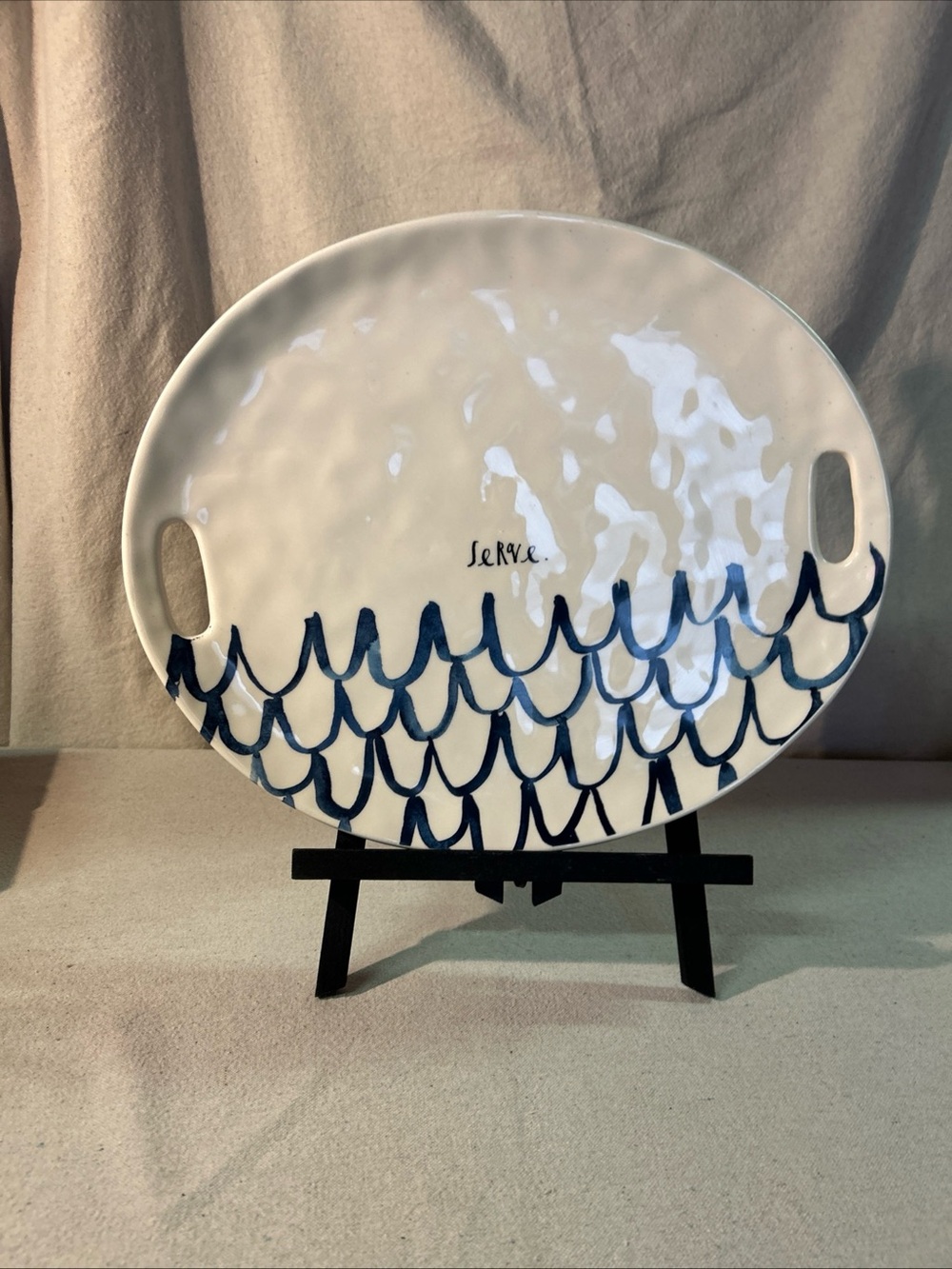 Rae Dunn White & Blue 'Serve' Ceramic Platter